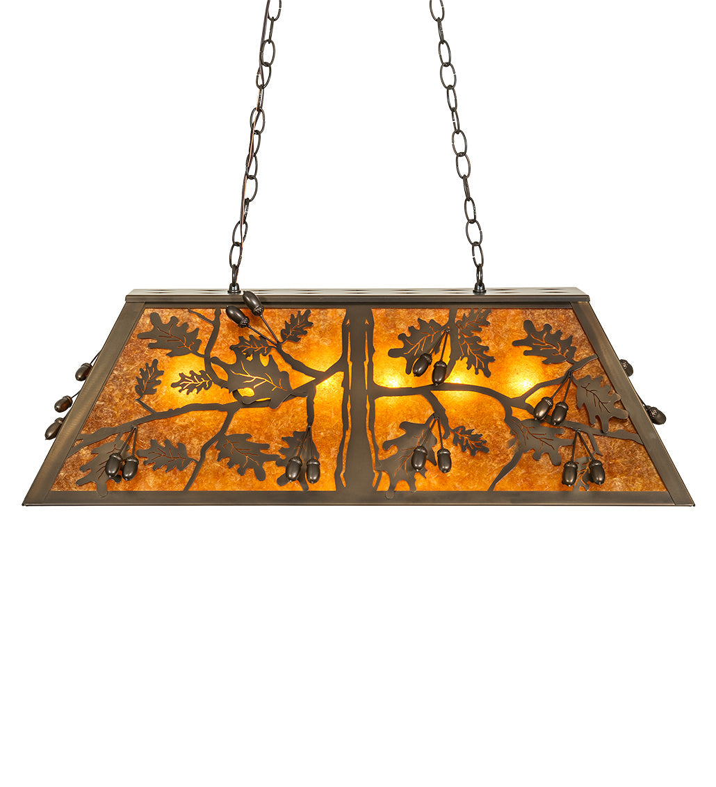 Meyda Lighting Oak Leaf & Acorn 36" 6-Light Antique Copper Island Pendant Light With Amber Mica Shade Glass