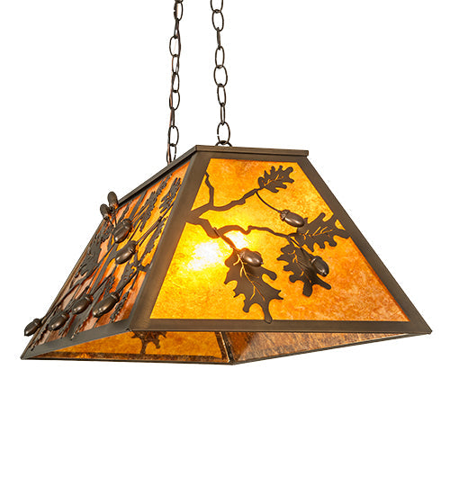 Meyda Lighting Oak Leaf & Acorn 36" 6-Light Antique Copper Island Pendant Light With Amber Mica Shade Glass