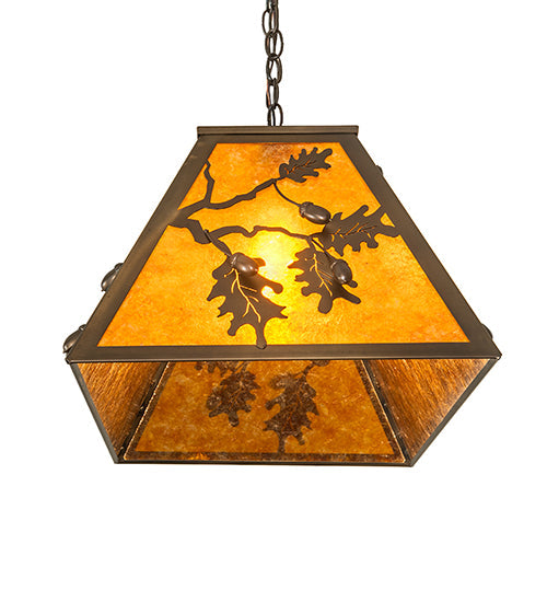 Meyda Lighting Oak Leaf & Acorn 36" 6-Light Antique Copper Island Pendant Light With Amber Mica Shade Glass