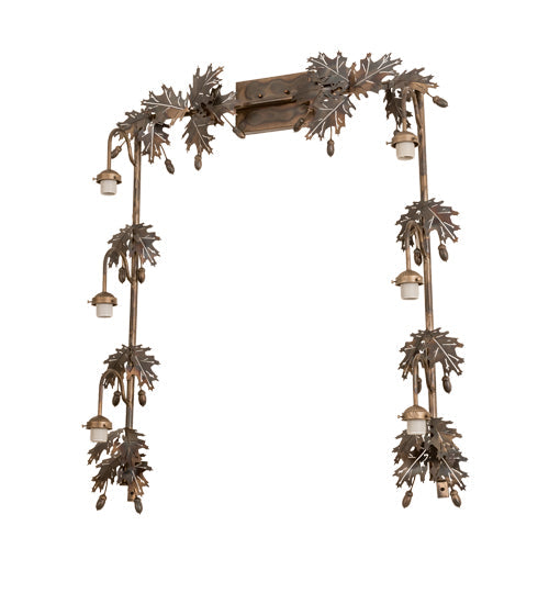 Meyda Lighting Oak Leaf & Acorn 36"W x 42"H 6-Light Dark Burnished Antique Copper Vanity Light With White Opal Shade Glass