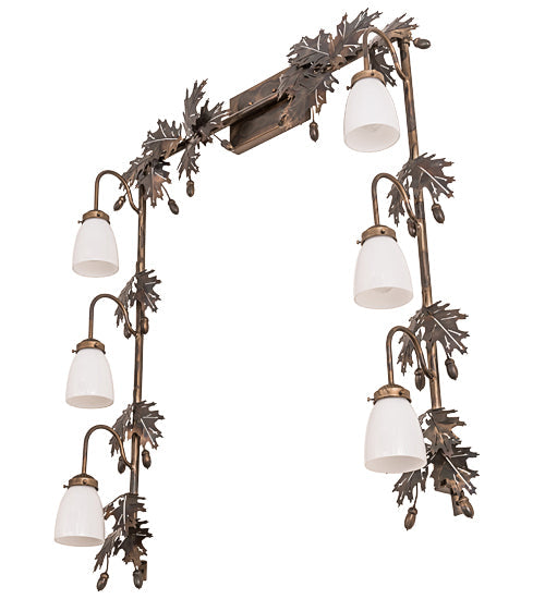 Meyda Lighting Oak Leaf & Acorn 36"W x 42"H 6-Light Dark Burnished Antique Copper Vanity Light With White Opal Shade Glass