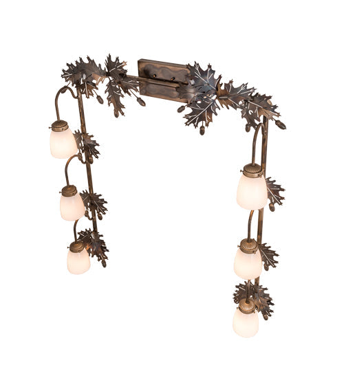 Meyda Lighting Oak Leaf & Acorn 36"W x 42"H 6-Light Dark Burnished Antique Copper Vanity Light With White Opal Shade Glass
