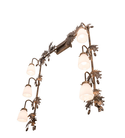 Meyda Lighting Oak Leaf & Acorn 36"W x 42"H 6-Light Dark Burnished Antique Copper Vanity Light With White Opal Shade Glass