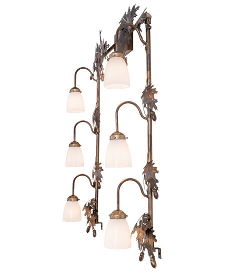 Meyda Lighting Oak Leaf & Acorn 36"W x 42"H 6-Light Dark Burnished Antique Copper Vanity Light With White Opal Shade Glass