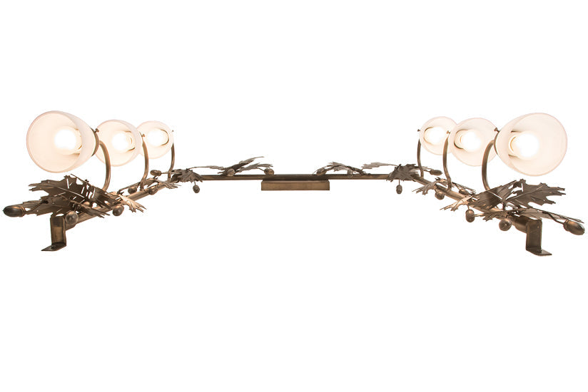 Meyda Lighting Oak Leaf & Acorn 36"W x 42"H 6-Light Dark Burnished Antique Copper Vanity Light With White Opal Shade Glass