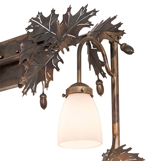 Meyda Lighting Oak Leaf & Acorn 36"W x 42"H 6-Light Dark Burnished Antique Copper Vanity Light With White Opal Shade Glass
