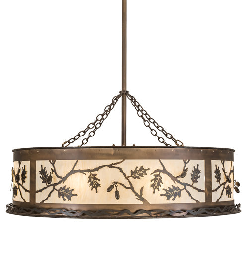 Meyda Lighting Oak Leaf & Acorn 45" 12-Light Antique Copper Chandelier With Creme Carrara Idalight Shade and Fan