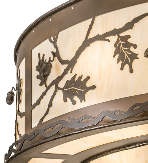 Meyda Lighting Oak Leaf & Acorn 45" 12-Light Antique Copper Chandelier With Creme Carrara Idalight Shade and Fan