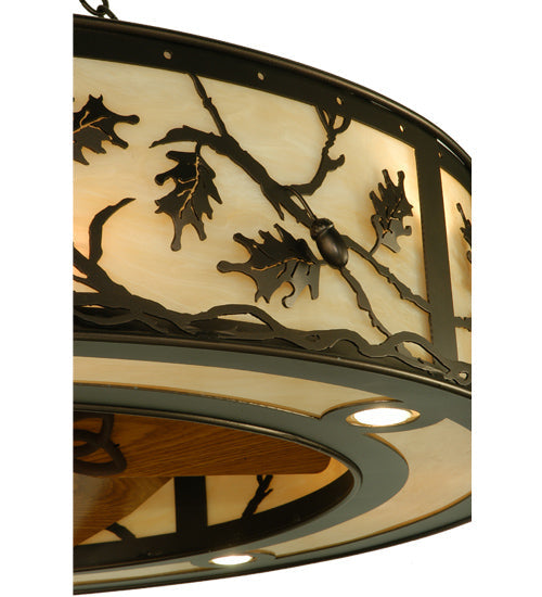 Meyda Lighting Oak Leaf & Acorn 45" 16-Light Mahogany Bronze Chandelier With Carmel Onyx Shade and Fan