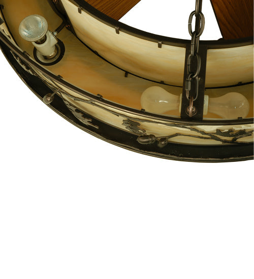 Meyda Lighting Oak Leaf & Acorn 45" 16-Light Mahogany Bronze Chandelier With Carmel Onyx Shade and Fan