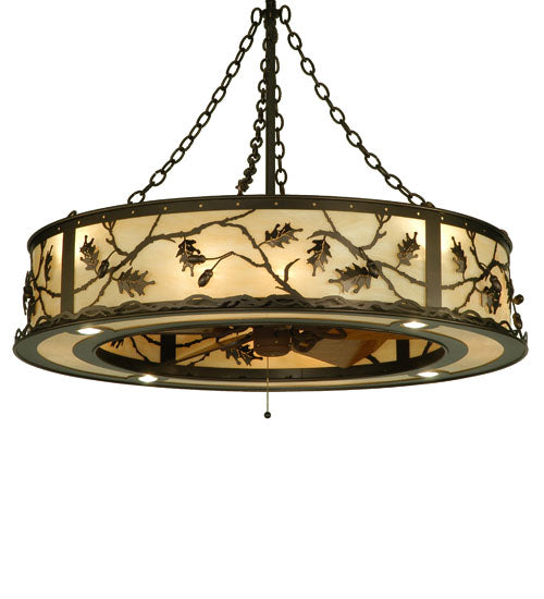 Meyda Lighting Oak Leaf & Acorn 45" 16-Light Mahogany Bronze Chandelier With Carmel Onyx Shade and Fan