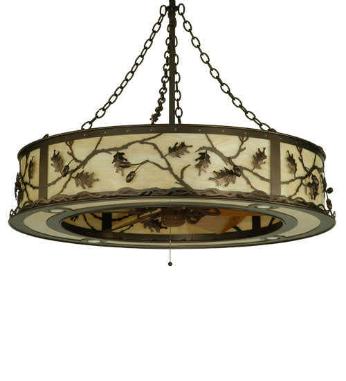 Meyda Lighting Oak Leaf & Acorn 45" 16-Light Mahogany Bronze Chandelier With Carmel Onyx Shade and Fan