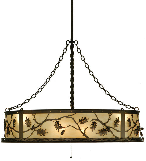 Meyda Lighting Oak Leaf & Acorn 45" 16-Light Mahogany Bronze Chandelier With Carmel Onyx Shade and Fan