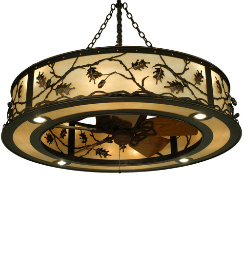 Meyda Lighting Oak Leaf & Acorn 45" 16-Light Mahogany Bronze Chandelier With Carmel Onyx Shade and Fan