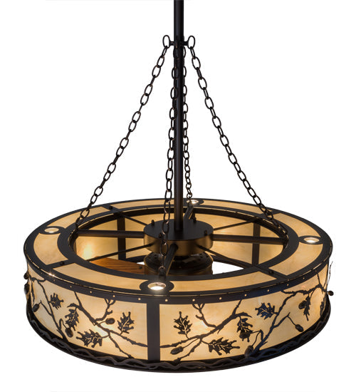 Meyda Lighting Oak Leaf & Acorn 45" 16-Light Mahogany Bronze Chandelier With Carmel Onyx Shade and Fan