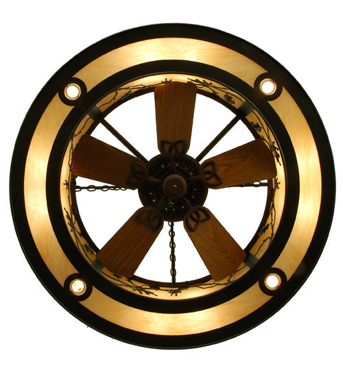 Meyda Lighting Oak Leaf & Acorn 45" 16-Light Mahogany Bronze Chandelier With Carmel Onyx Shade and Fan