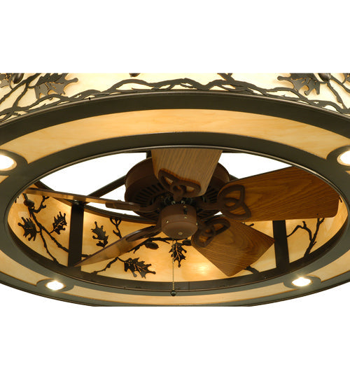 Meyda Lighting Oak Leaf & Acorn 45" 16-Light Mahogany Bronze Chandelier With Carmel Onyx Shade and Fan