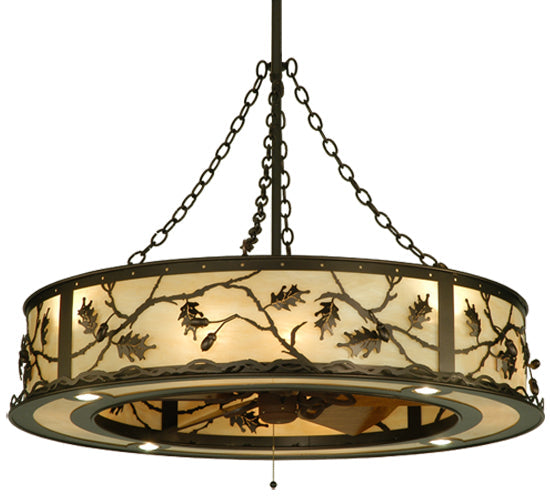 Meyda Lighting Oak Leaf & Acorn 45" 16-Light Mahogany Bronze Chandelier With Carmel Onyx Shade and Fan