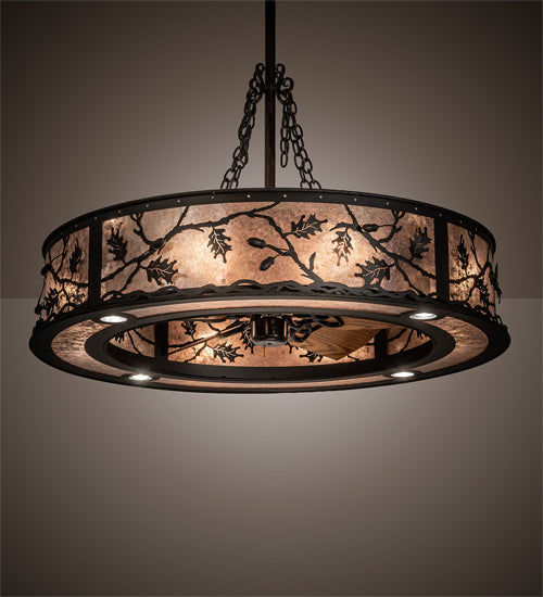 Meyda Lighting Oak Leaf & Acorn 45" 16-Light Oil Rubbed Bronze Chandelier With Silver Mica Shade Glass and Fan