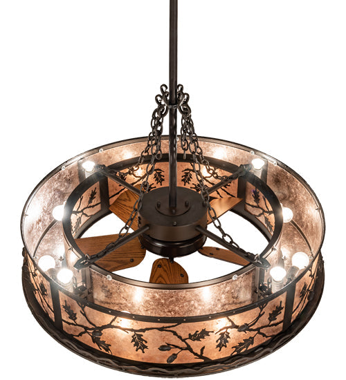 Meyda Lighting Oak Leaf & Acorn 45" 16-Light Oil Rubbed Bronze Chandelier With Silver Mica Shade Glass and Fan