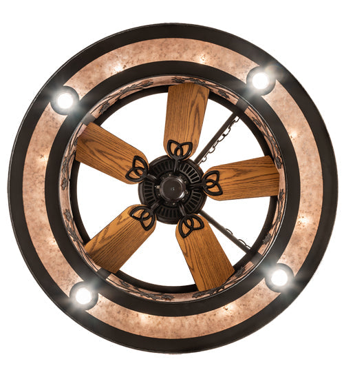 Meyda Lighting Oak Leaf & Acorn 45" 16-Light Oil Rubbed Bronze Chandelier With Silver Mica Shade Glass and Fan