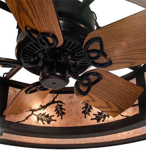 Meyda Lighting Oak Leaf & Acorn 45" 16-Light Oil Rubbed Bronze Chandelier With Silver Mica Shade Glass and Fan