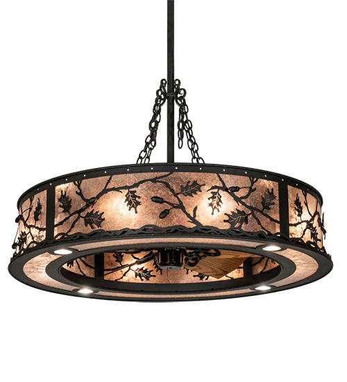 Meyda Lighting Oak Leaf & Acorn 45" 16-Light Oil Rubbed Bronze Chandelier With Silver Mica Shade Glass and Fan
