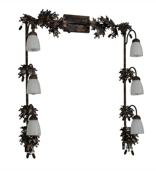 Meyda Lighting Oak Leaf & Acorn 45" 6-Light Dark Burnished Antique Copper Vanity Light With White Opal Shade Glass