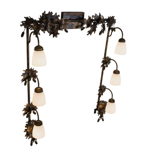 Meyda Lighting Oak Leaf & Acorn 45" 6-Light Dark Burnished Antique Copper Vanity Light With White Opal Shade Glass