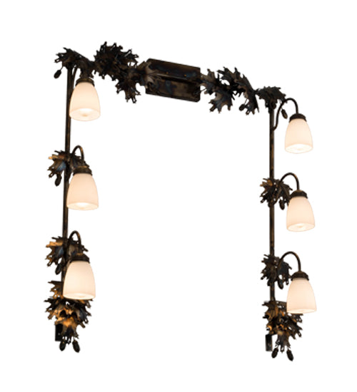 Meyda Lighting Oak Leaf & Acorn 45" 6-Light Dark Burnished Antique Copper Vanity Light With White Opal Shade Glass