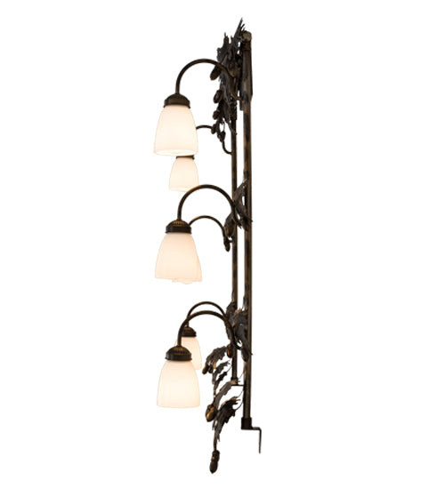 Meyda Lighting Oak Leaf & Acorn 45" 6-Light Dark Burnished Antique Copper Vanity Light With White Opal Shade Glass