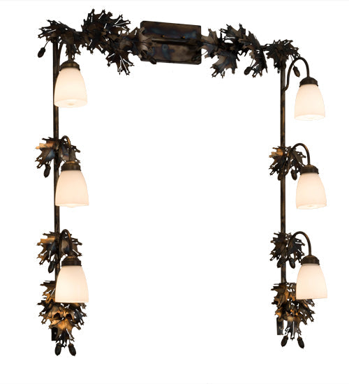 Meyda Lighting Oak Leaf & Acorn 45" 6-Light Dark Burnished Antique Copper Vanity Light With White Opal Shade Glass