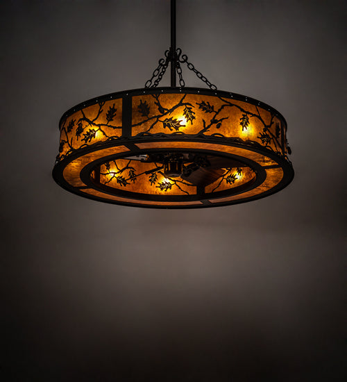 Meyda Lighting Oak Leaf & Acorn 45" 8-Light Oil Rubbed Bronze Chandelier With Amber Mica Shade Glass and Fan