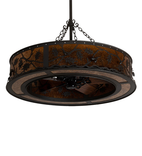 Meyda Lighting Oak Leaf & Acorn 45" 8-Light Oil Rubbed Bronze Chandelier With Amber Mica Shade Glass and Fan