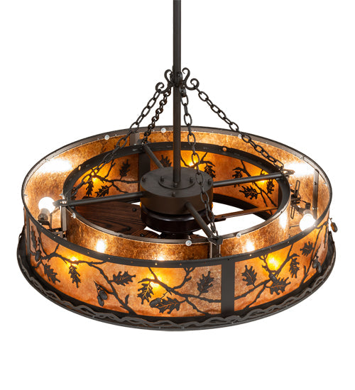 Meyda Lighting Oak Leaf & Acorn 45" 8-Light Oil Rubbed Bronze Chandelier With Amber Mica Shade Glass and Fan