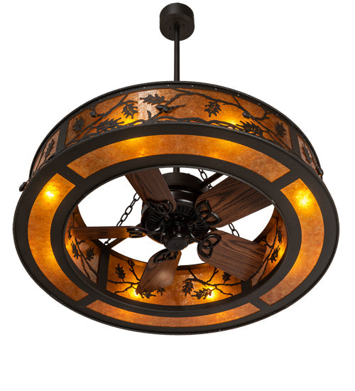 Meyda Lighting Oak Leaf & Acorn 45" 8-Light Oil Rubbed Bronze Chandelier With Amber Mica Shade Glass and Fan