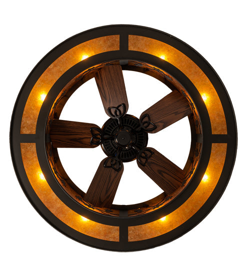 Meyda Lighting Oak Leaf & Acorn 45" 8-Light Oil Rubbed Bronze Chandelier With Amber Mica Shade Glass and Fan