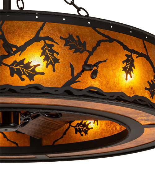 Meyda Lighting Oak Leaf & Acorn 45" 8-Light Oil Rubbed Bronze Chandelier With Amber Mica Shade Glass and Fan