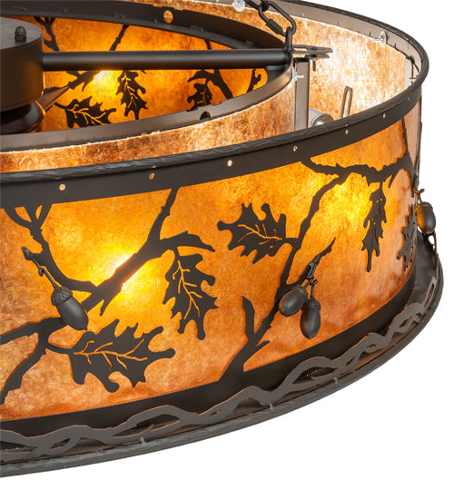 Meyda Lighting Oak Leaf & Acorn 45" 8-Light Oil Rubbed Bronze Chandelier With Amber Mica Shade Glass and Fan