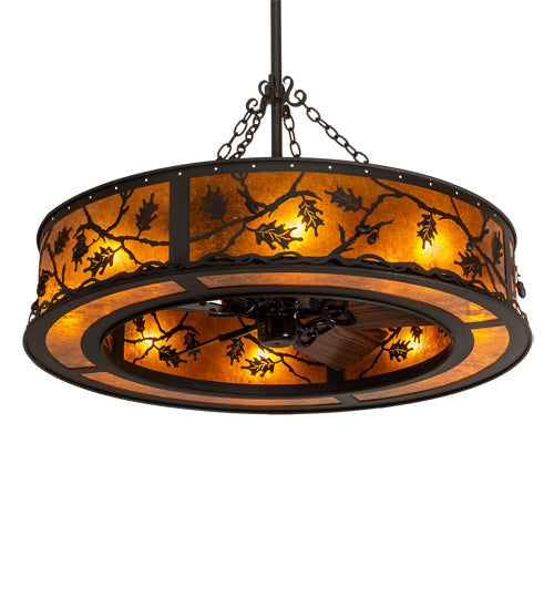 Meyda Lighting Oak Leaf & Acorn 45" 8-Light Oil Rubbed Bronze Chandelier With Amber Mica Shade Glass and Fan