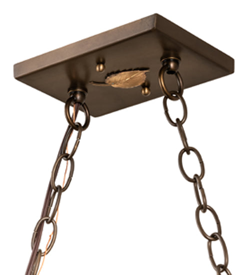 Meyda Lighting Oak Leaf & Acorn 48" 6-Light Antique Copper Island Pendant Light With Amber Mica Shade Glass