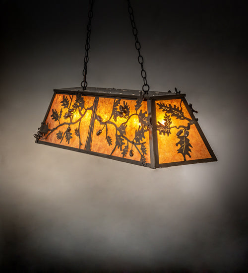 Meyda Lighting Oak Leaf & Acorn 48" 6-Light Antique Copper Island Pendant Light With Amber Mica Shade Glass