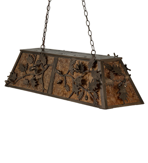Meyda Lighting Oak Leaf & Acorn 48" 6-Light Antique Copper Island Pendant Light With Amber Mica Shade Glass