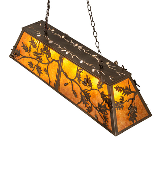 Meyda Lighting Oak Leaf & Acorn 48" 6-Light Antique Copper Island Pendant Light With Amber Mica Shade Glass