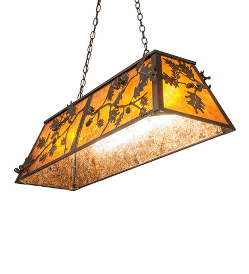 Meyda Lighting Oak Leaf & Acorn 48" 6-Light Antique Copper Island Pendant Light With Amber Mica Shade Glass