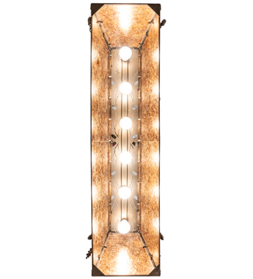 Meyda Lighting Oak Leaf & Acorn 48" 6-Light Antique Copper Island Pendant Light With Amber Mica Shade Glass