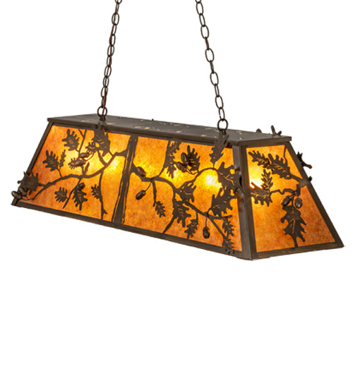Meyda Lighting Oak Leaf & Acorn 48" 6-Light Antique Copper Island Pendant Light With Amber Mica Shade Glass