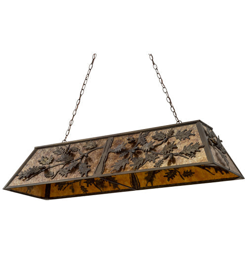 Meyda Lighting Oak Leaf & Acorn 50883 54" 9-Light Antique Copper Island Pendant Light With Amber Mica Shade Glass