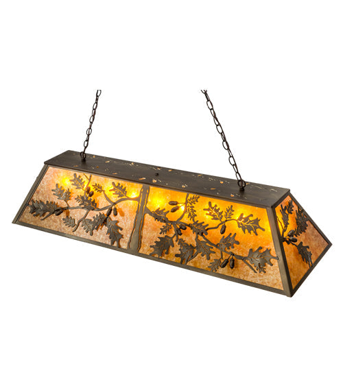 Meyda Lighting Oak Leaf & Acorn 50883 54" 9-Light Antique Copper Island Pendant Light With Amber Mica Shade Glass