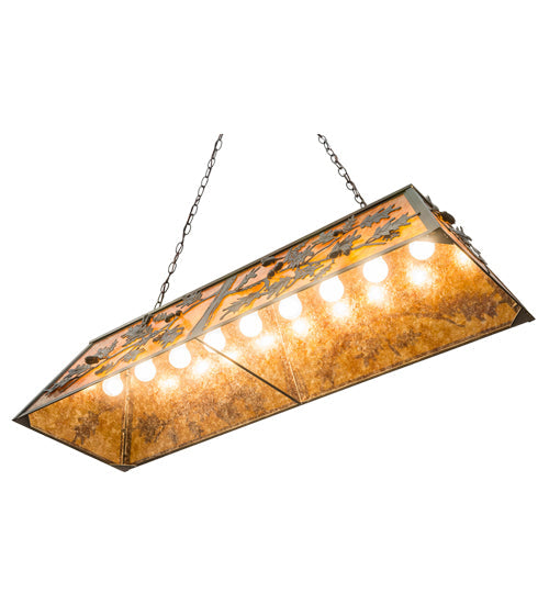 Meyda Lighting Oak Leaf & Acorn 50883 54" 9-Light Antique Copper Island Pendant Light With Amber Mica Shade Glass